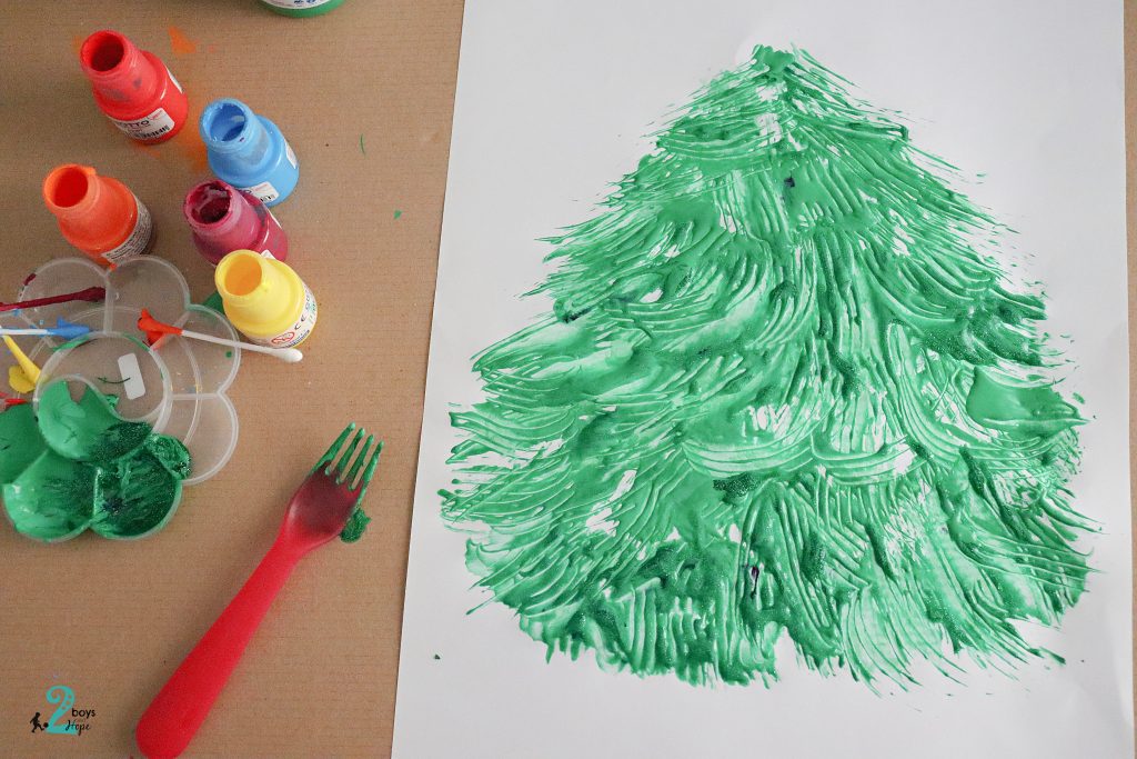 Χριστουγεννιάτικο δέντρο ζωγραφιά με πιρούνι